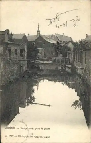 Ak Lessines Wallonien Hennegau, Historische Ansicht, Brücke, Wasseransicht