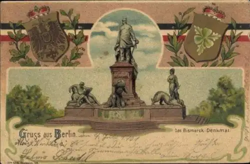 Litho Berlin Tiergarten, Bismarck-Denkmal, Wappen