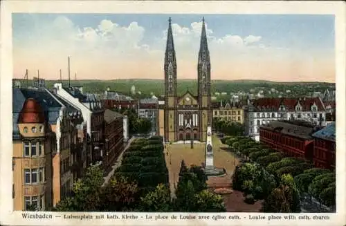 Ak Wiesbaden in Hessen, Luisenplatz, katholische Kirche, Stadtansicht