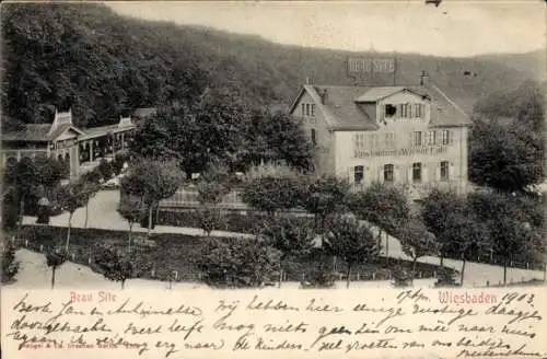 Ak Wiesbaden in Hessen, Beau Site, Restaurant Wiener Cafe, Ansicht von der Umgebung, ruhige Atmos