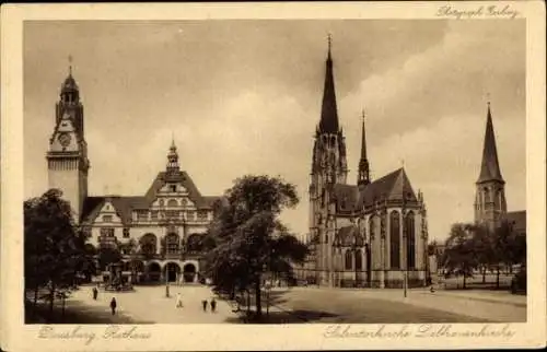 Ak Duisburg im Ruhrgebiet, Duisburg Rathaus, Salvatorkirche Liebfrauenkirche, Fotografie