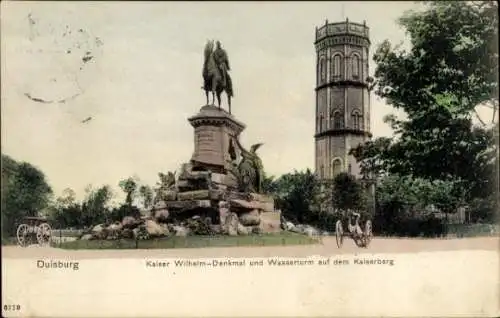 Ak Duisburg im Ruhrgebiet, Kaiser Wilhelm-Denkmal, Wasserturm, Kaiserberg, grüne Umgebung
