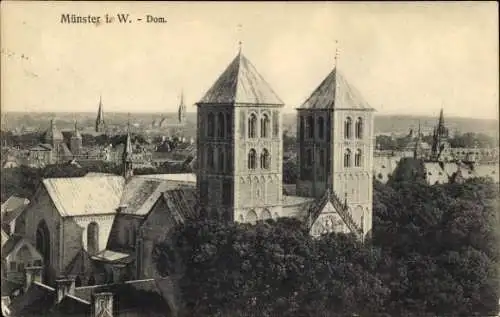 Ak Münster in Westfalen, Münster Dom, zwei Türme,  Stadtansicht