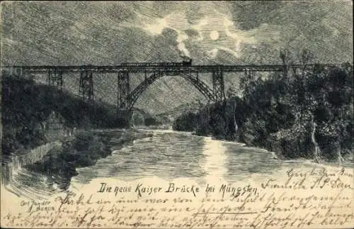 Künstler Ak Solingen, Müngstener Brücke, Kaiser Wilhelm Brücke bei Müngsten