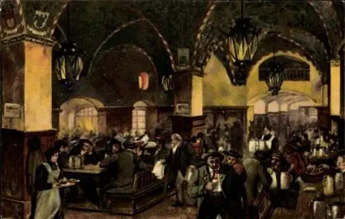 Künstler Ak München in Bayern, Kgl. Hofbräuhaus, Parterre Bierhallen