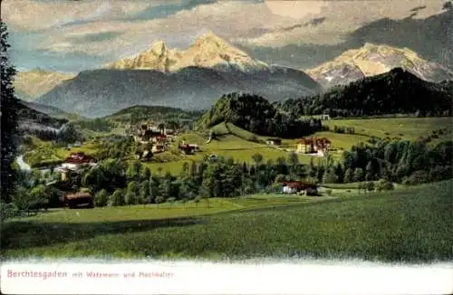 Ak Berchtesgaden in Oberbayern, Panorama mit Watzmann und Hochkalter