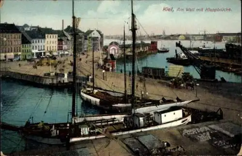 Ak Kiel, Am Wall mit Klappbrücke
