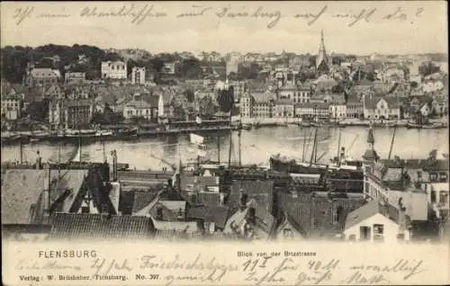 Ak Flensburg in Schleswig Holstein, Blick von der Brixstraße, Hafenansicht, alte Architektur, Sch