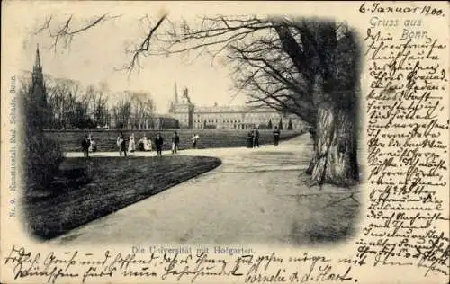Ak Poppelsdorf Bonn am Rhein, Die Universität mit Hofgarten,  Architektur, Baumreihe, Spaziergäng