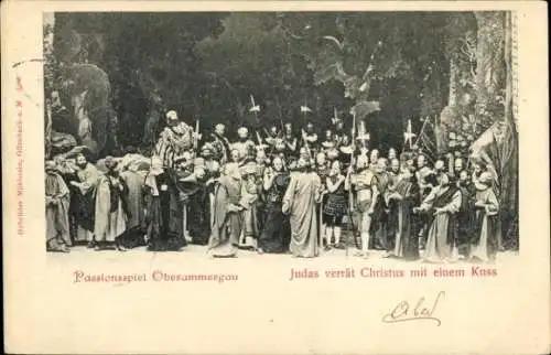 Ak Oberammergau in Oberbayern, Passionsspiel  Judas verrät Christus mit einem Kuss