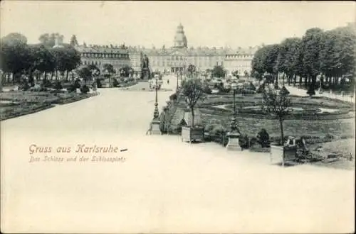 Ak Karlsruhe in Baden, Schloss  Schlossplatz, Gartenanlagen,  