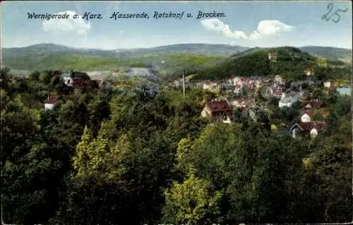 Ak Wernigerode im Harz, Panorama von  Hasserode, Ratskopf und Brocken