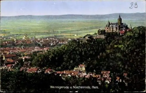 Ak Wernigerode im Harz, Blick auf Wernigerode, Nöschenrode, Burgen und Landschaft