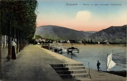 Ak Boppard Rhein, Dampfer Anlegestelle, Junge am Ufer