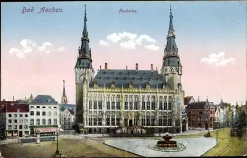 Ak Aachen, Rathaus von Bad   Architektur, schöne Wolken im Hintergrund