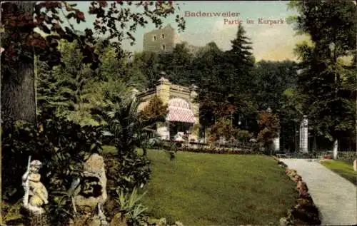 Ak Badenweiler im Schwarzwald,  Partie im Kurpark,  Architektur, Gartenanlage