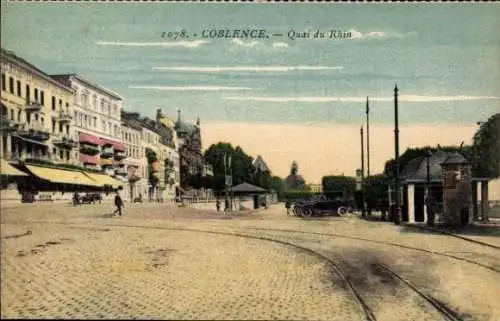 Ak Koblenz am Rhein, Coblence, Stadtansicht, Quai du Rhin, wunderschöne Architektur, Autos