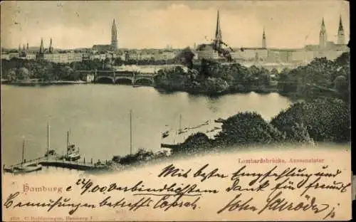 Ak Hamburg Mitte Altstadt, Lombardsbrücke, Aussenalster,  Ansicht, 1900