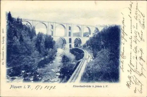 Ak Plauen im Vogtland, Elsterthalbrücke mit Bahnstrecke, Panorama