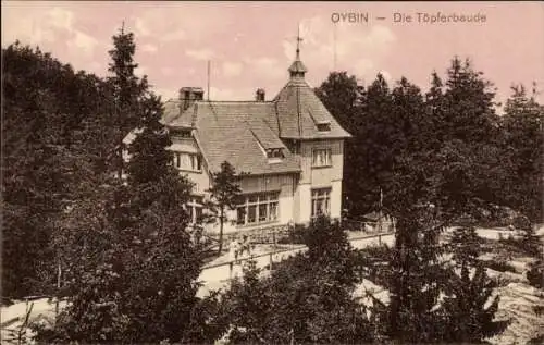 Ak Oybin in der Oberlausitz, Die Töpferbaude, Gebäude im Wald,  Architektur