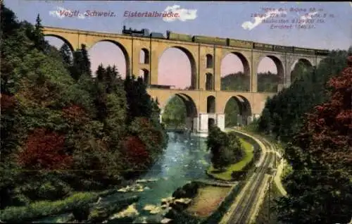 Ak Jocketa Pöhl im Vogtland, Elstertalbrücke, Bahnstrecke