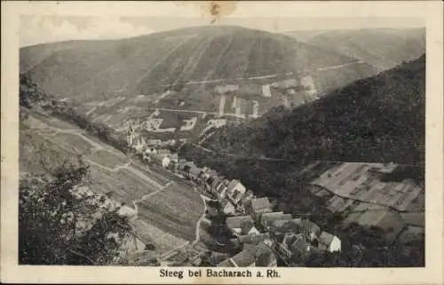 Ak Steeg Bacharach am Rhein, Berglandschaft, Dorf Steeg, Weinbau, aufnahme