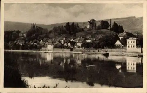 Ak Mittelburg Neckarsteinach in Hessen, Schöne Landschaft, Neckarfluss, Häuser, Vorder- und Mitte