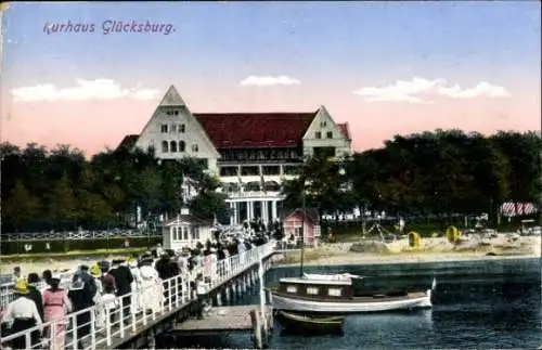 Ak Ostseebad Glücksburg, Kurhaus, Promenade, Boot, Wald
