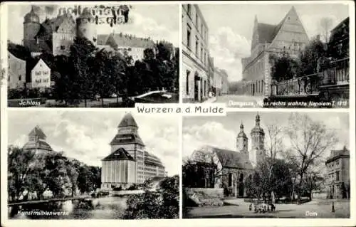 Ak Wurzen in Sachsen, Schloss, Domgasse, Napoleon Wohnort, Kunstmühlenwerke, Dom