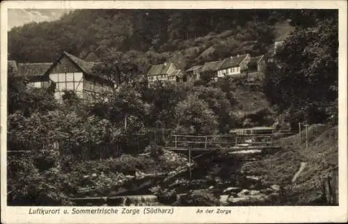 Ak Zorge Walkenried im Harz, Luftkurort Zorge, Sommerfrische, malerische Landschaft, Häuser, Flus
