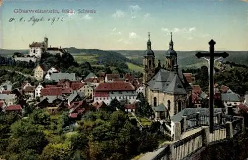Ak Gössweinstein Gößweinstein in Oberfranken, Stadtansicht mit der Kirche, Burgen, Landschaft, 19