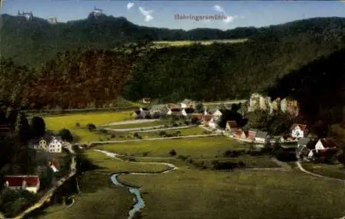 Ak Behringersmühle Gößweinstein in Oberfranken, Landschaft mit Häusern, Fluss, Hügeln, und Burgen