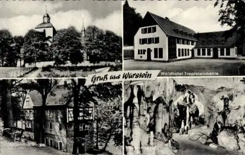 Ak Warstein im Sauerland, Kirche, Waldhotel Tropfsteinhöhle, Tropfsteinhöhle, Jugendherberge