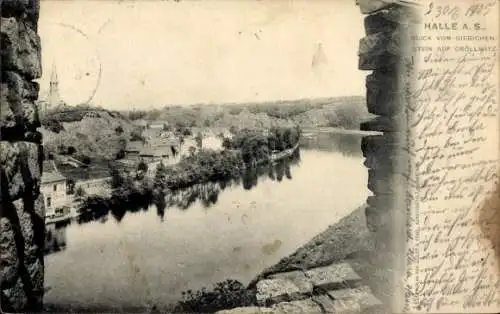 Ak Giebichenstein Halle an der Saale, Blick vom Giebichenstein auf die Stadt Crollwitz, Flussland