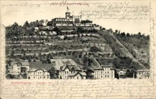 Ak Niederlössnitz Niederlößnitz Radebeul Sachsen, Historische Ansicht, Schloss auf dem Hügel, Häu
