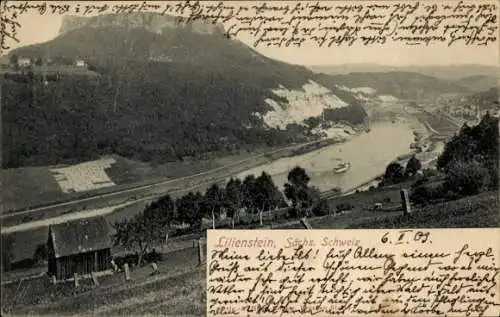 Ak Königstein an d Elbe, Blick zum Lilienstein, Dampfer