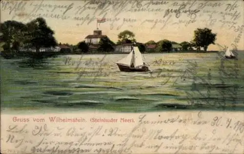 Ak Steinhude Wunstorf in Niedersachsen, Wilhelmstein im Steinhuder Meer, Malerei mit Segelboot, W