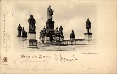 Ak Worms am Rhein, Luther-Denkmal, mehrere Statuen,  Szenerie