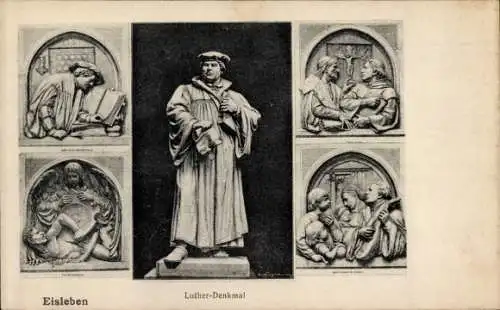 Ak Lutherstadt Eisleben, Luther-Denkmal,  Szenen, Skulpturen, Detaildarstellungen