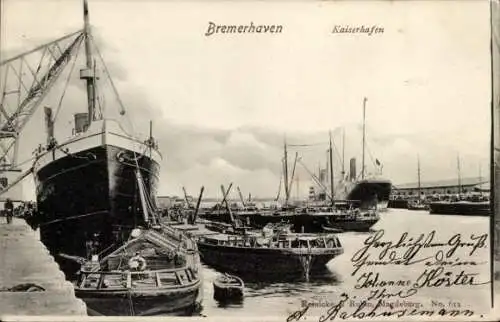 Ak Bremerhaven, Kaiserhafen, Schiffe, Hafenansicht