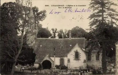 Ak Locquénolé Finistère, Kirche, Friedhof