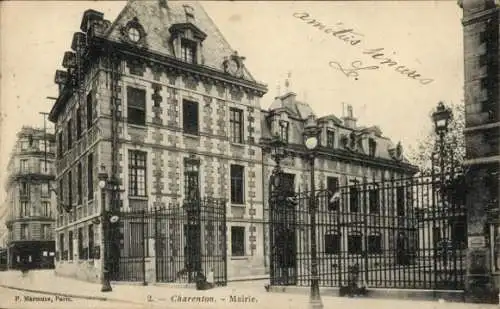 Ak Charenton le Pont Val de Marne, Historisches Gebäude, Mairie, Straßenszene, Gitterzaun