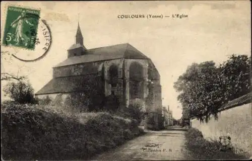 Ak Coulours Yonne, Kirche, ländliche Straße, postale Ausgabe, alte Architektur