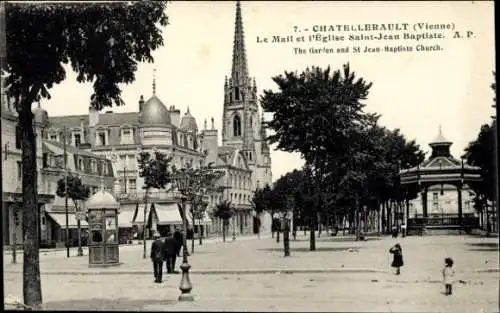 Ak Châtellerault Vienne, Stadtansicht, Kirche Saint-Jean Baptiste, Garten