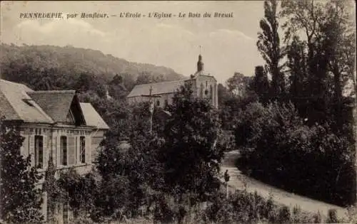 Ak Pennedepie Calvados, Kirche, Schule, Bois du Breuil