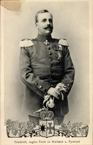 Ak Friedrich, regierender Fürst zu Waldeck und Pyrmont, Portrait, Wappen