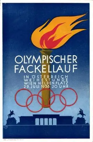 Künstler Ak Wien, Olympischer Fackellauf, Heldenplatz, Olympia 1936