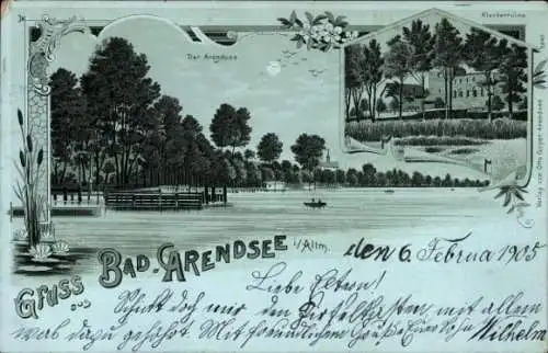Mondschein Litho Arendsee in der Altmark, Klosterruine