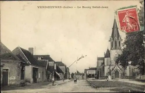 Ak Vendœuvres Vendoeuvres Indre, Bourg Saint Jean, Kirche, Straße