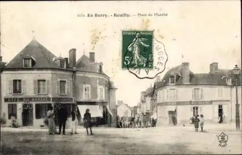 Ak Paris XII Reuilly, Marktplatz mit Café,  Architektur, Poststempel, französische Republik